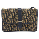 Christian Dior Trotter Canvas Shoulder Bag Navy Gold Tone Auth bs37239-2