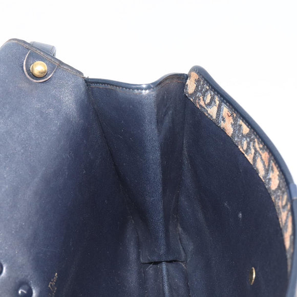 Christian Dior Trotter Canvas Shoulder Bag Navy Gold Tone Auth bs37239