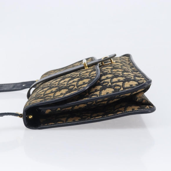 Christian Dior Trotter Canvas Shoulder Bag Navy Gold Tone Auth bs37239