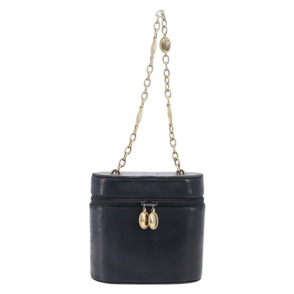 Christian Dior Chain Hand Bag Leather Black Gold Tone Auth bs37240