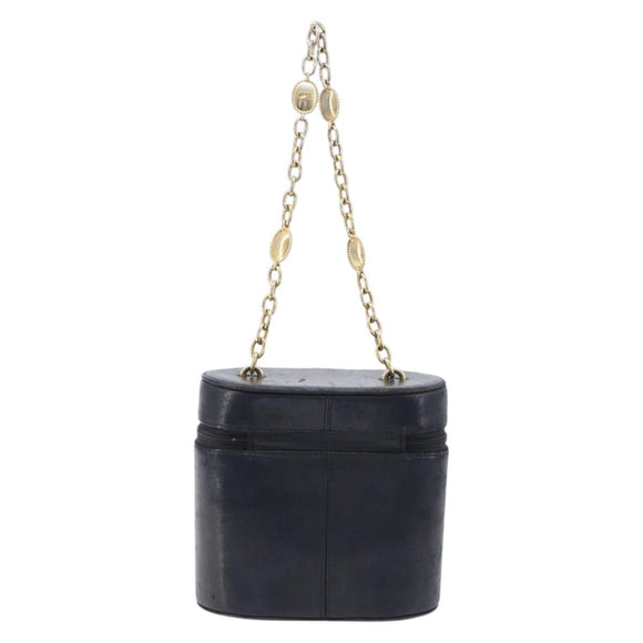 Christian Dior Chain Hand Bag Leather Black Gold Tone Auth bs37240
