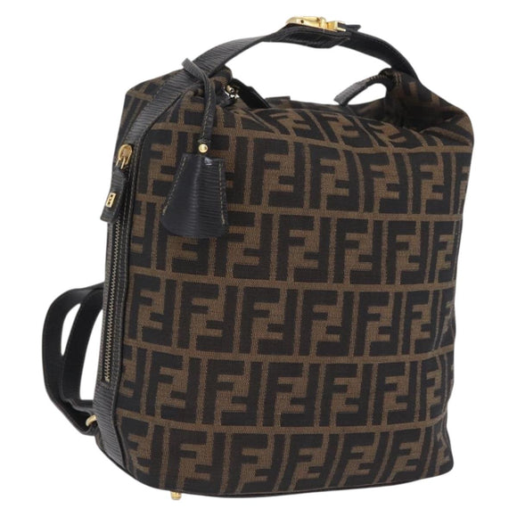 FENDI Zucca Canvas Backpack Black Gold Tone Auth bs37242