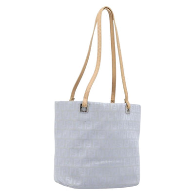 FENDI Zucchino Canvas Tote Bag Light Blue Silver 8BH079 Auth bs37243