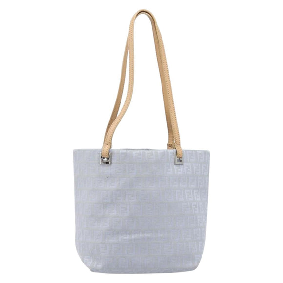 FENDI Zucchino Canvas Tote Bag Light Blue Silver 8BH079 Auth bs37243