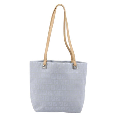 FENDI Zucchino Canvas Tote Bag Light Blue Silver 8BH079 Auth bs37243 - 0