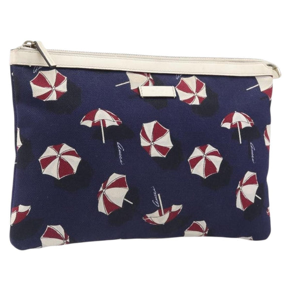 GUCCI Clutch Bag Canvas Navy Gold Tone 286209 Auth bs37249