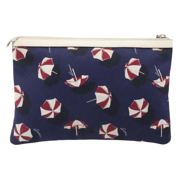 GUCCI Clutch Bag Canvas Navy Gold Tone 286209 Auth bs37249