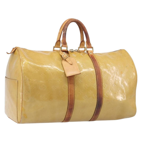 LOUIS VUITTON Monogram Vernis Mercer Boston Bag Beige M91000 LV Auth bs37250