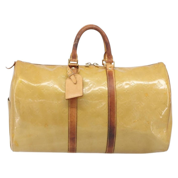 LOUIS VUITTON Monogram Vernis Mercer Boston Bag Beige M91000 LV Auth bs37250