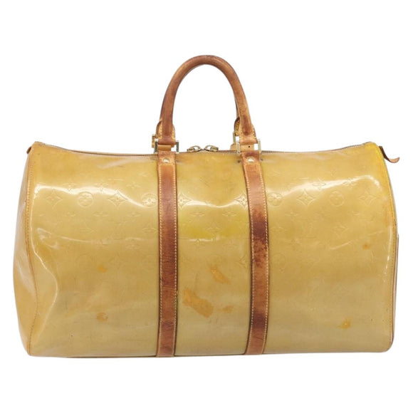 LOUIS VUITTON Monogram Vernis Mercer Boston Bag Beige M91000 LV Auth bs37250