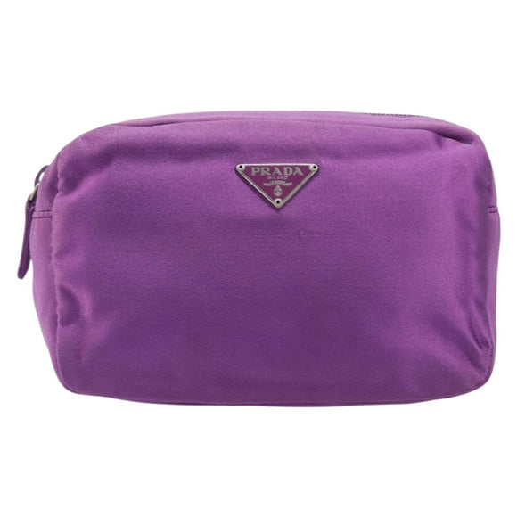 PRADA Pouch Satin Purple Silver Auth bs37251