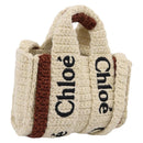 Chloe Woody Crochet Nano Tote Bag Cotton Beige Brown Auth bs37252A-1