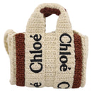 Chloe Woody Crochet Nano Tote Bag Cotton Beige Brown Auth bs37252A-3