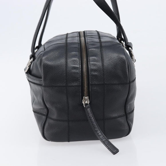 CHANEL Choco Bar Hand Bag Caviar Skin Black Silver CC Auth bs37256
