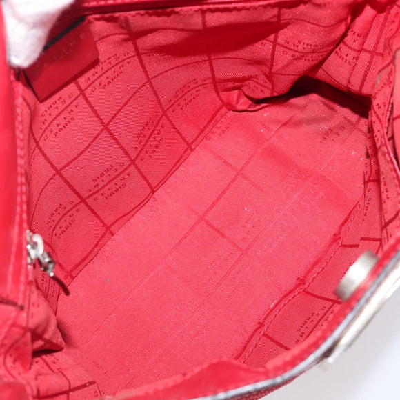 CELINE Hand Bag Canvas Red Silver Auth bs37258