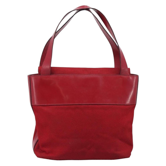 CELINE Hand Bag Canvas Red Silver Auth bs37258