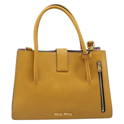 Miu Miu Hand Bag Leather 2way Yellow Gold Tone Auth bs37269A - 0