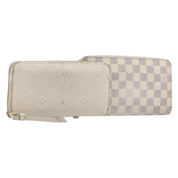 LOUIS VUITTON Damier Azur Monogram Empreinte Wallet 2 Set Ivory LV Auth bs37286