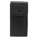 CHANEL Glasses Case Lamb Skin Dark Brown CC Auth bs37291-13