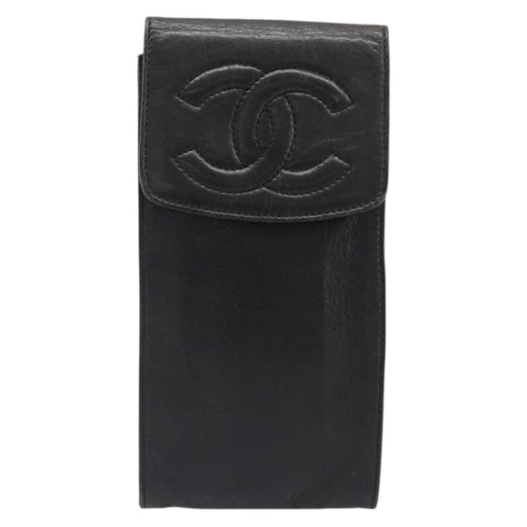 CHANEL Glasses Case Lamb Skin Dark Brown CC Auth bs37291