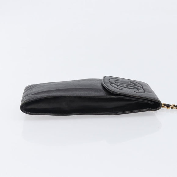 CHANEL Glasses Case Lamb Skin Dark Brown CC Auth bs37291