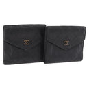 CHANEL Bicolore Wallet Leather 2 Set Black CC Auth bs37308-1