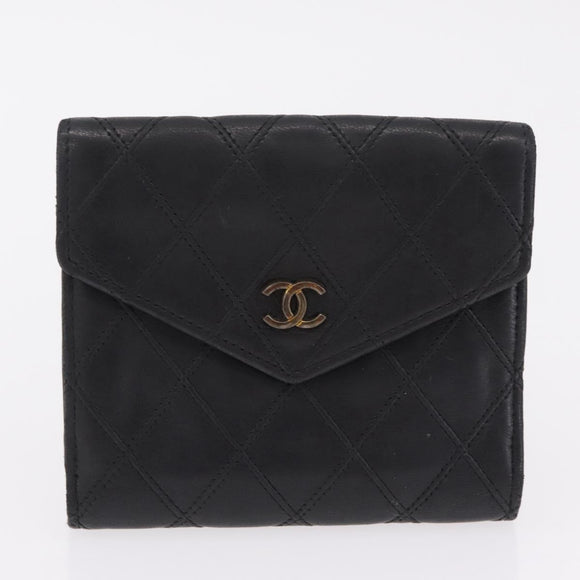 CHANEL Bicolore Wallet Leather 2 Set Black CC Auth bs37308