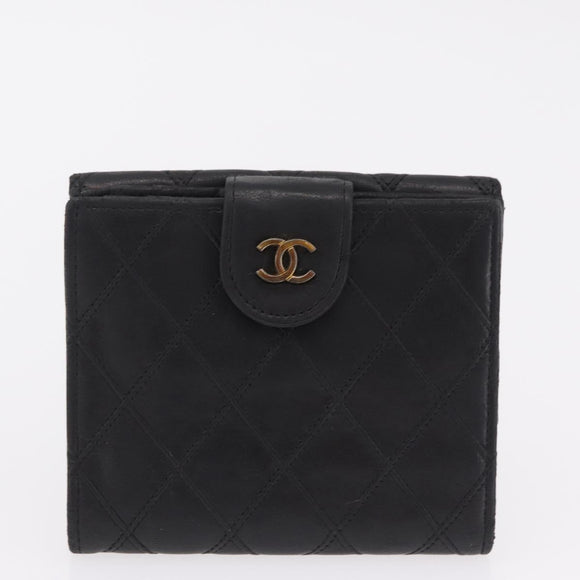 CHANEL Bicolore Wallet Leather 2 Set Black CC Auth bs37308
