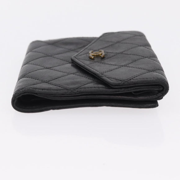 CHANEL Bicolore Wallet Leather 2 Set Black CC Auth bs37308