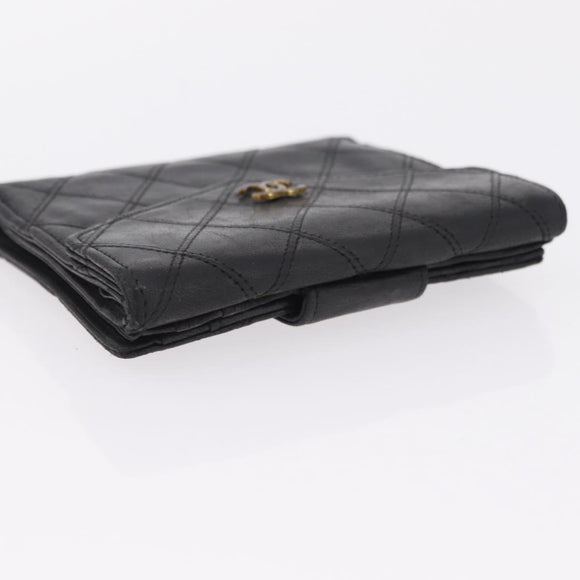 CHANEL Bicolore Wallet Leather 2 Set Black CC Auth bs37308
