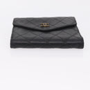 CHANEL Bicolore Wallet Leather 2 Set Black CC Auth bs37308-14