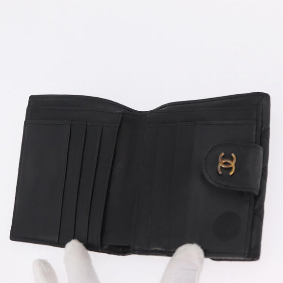 CHANEL Bicolore Wallet Leather 2 Set Black CC Auth bs37308