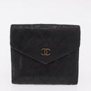 CHANEL Bicolore Wallet Leather 2 Set Black CC Auth bs37308-2