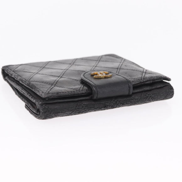 CHANEL Bicolore Wallet Leather 2 Set Black CC Auth bs37308
