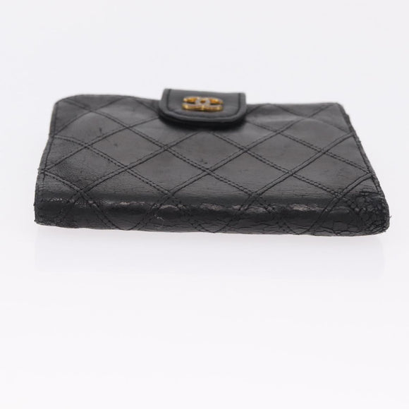 CHANEL Bicolore Wallet Leather 2 Set Black CC Auth bs37308