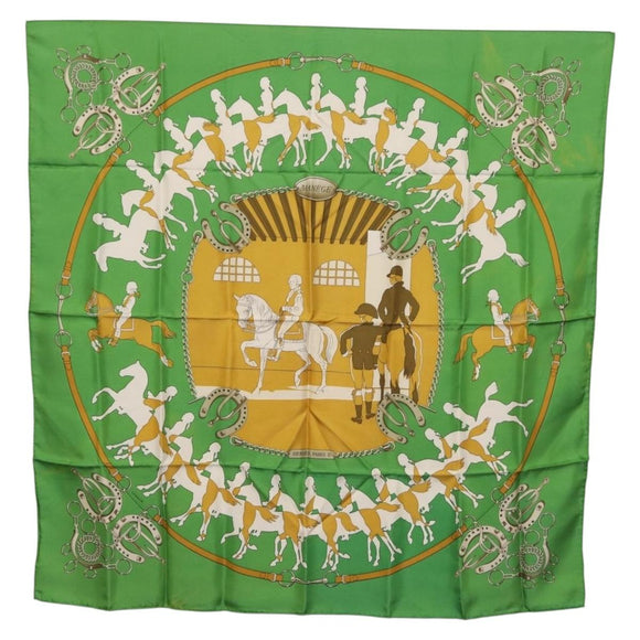 HERMES Carre90 Scarf ""MAN`EGE"" Silk Green Auth bs37309