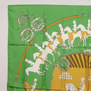 HERMES Carre90 Scarf ""MAN`EGE"" Silk Green Auth bs37309-2