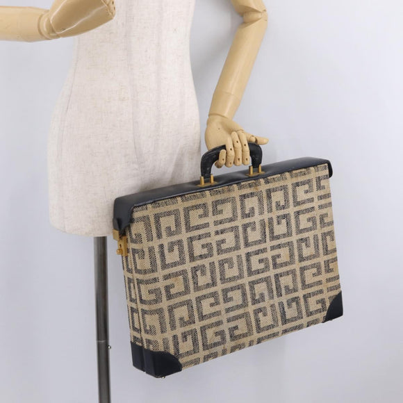GIVENCHY Trunk Canvas Beige Gold Tone Auth bs37311