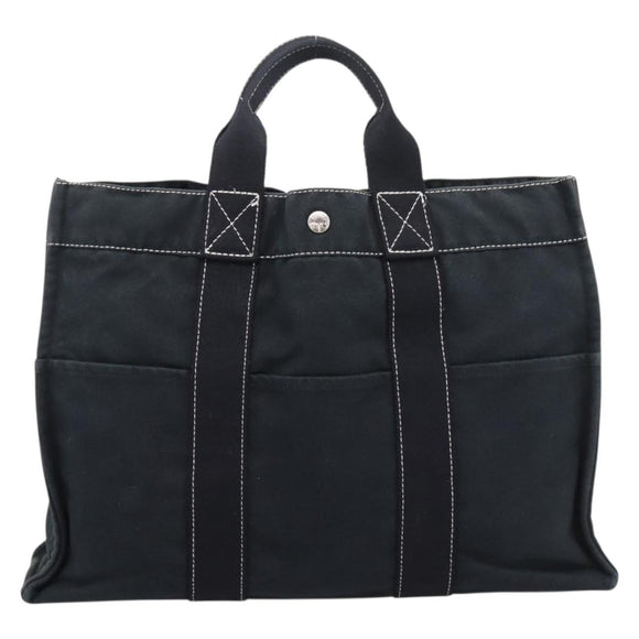 HERMES Hand Bag Canvas 2 Set Black Auth bs37312