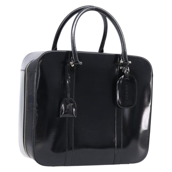 GUCCI Boston Bag Patent Black Silver 010 122 0132 Auth bs37314
