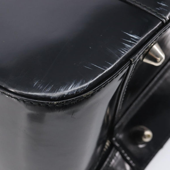 GUCCI Boston Bag Patent Black Silver 010 122 0132 Auth bs37314