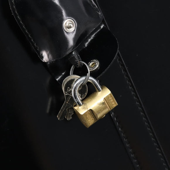 GUCCI Boston Bag Patent Black Silver 010 122 0132 Auth bs37314