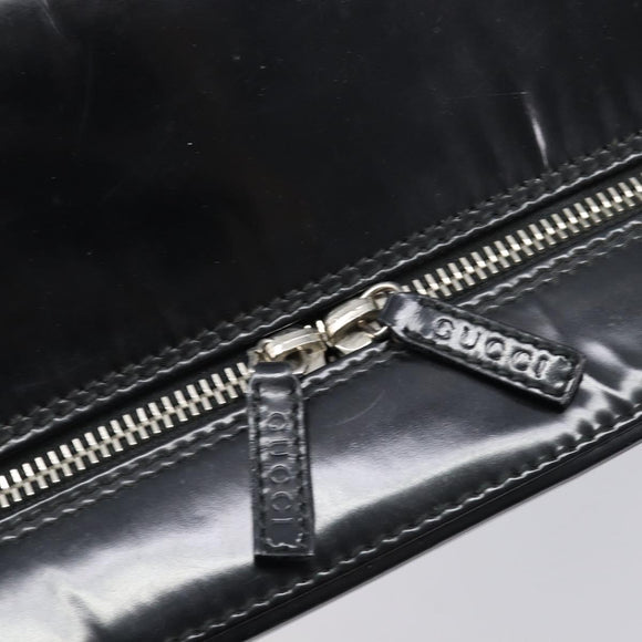 GUCCI Boston Bag Patent Black Silver 010 122 0132 Auth bs37314