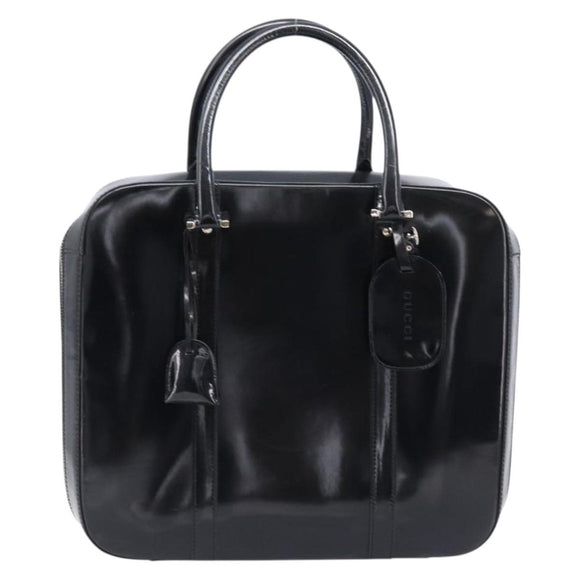 GUCCI Boston Bag Patent Black Silver 010 122 0132 Auth bs37314