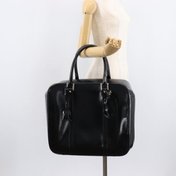 GUCCI Boston Bag Patent Black Silver 010 122 0132 Auth bs37314