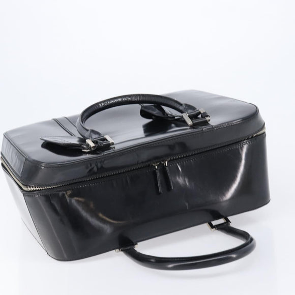 GUCCI Boston Bag Patent Black Silver 010 122 0132 Auth bs37314