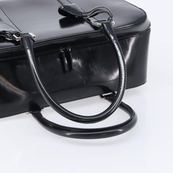 GUCCI Boston Bag Patent Black Silver 010 122 0132 Auth bs37314