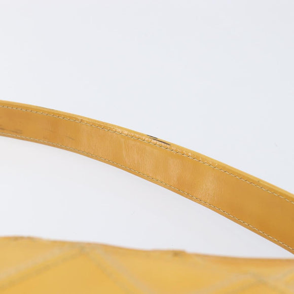 CHANEL Matelasse Shoulder Bag Patent leather Yellow Silver CC Auth bs37322