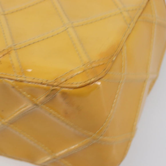 CHANEL Matelasse Shoulder Bag Patent leather Yellow Silver CC Auth bs37322