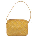 CHANEL Matelasse Shoulder Bag Patent leather Yellow Silver CC Auth bs37322-3